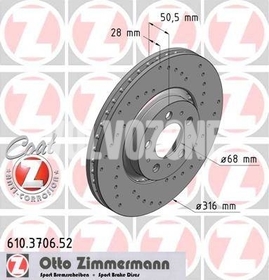Predný brzdový kotúč (316mm) P2 S60/V70 II/XC90 dierovaný