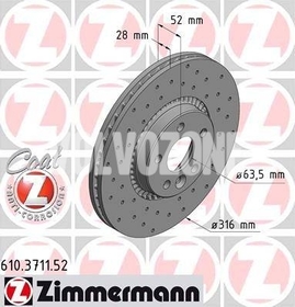 Predný brzdový kotúč (316mm) P3 S60 II(XC)/V60(XC) S80 II/V70 III/XC70 III dierovaný