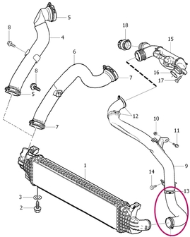 Spodná hadica rúry od rezonátoru k intercooleru 1.6D P1 s/bez DPF