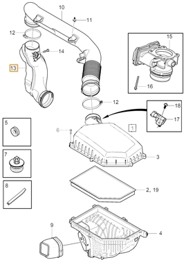 Koleno od trubky sania z airboxu do turba 4 valec diesel 2.0 (2014-) P3 (OEM)