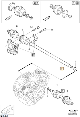 Poloos pravá 5 valec P1 V40 II/V40 XC prevodovka TF-80SD (OEM)