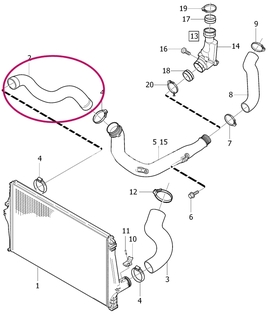 Hadica od rúry turba do intercooleru 2.4D/D5 (-2006) P2 S60/V70 II/XC70 II, vozidlá bez rezonátora