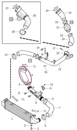 Hadica z rúry za intercoolerom do klapky sania 4 valec 2.0 (2014-) P1 P3 SPA bez Hybrid/Twin Engine