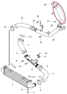 Hadica od turba bez rezonátora do rúry intercooleru 4 valec (2014-) 2.0 D3/D4/D5 P3 SPA