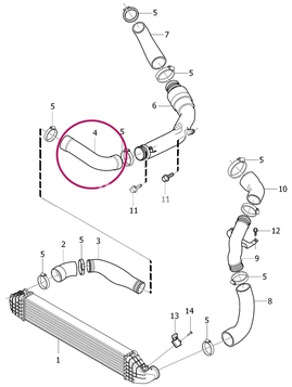 Hadica za hliníkovou rúrou od turba k intercooleru 5 valec 2.0 D3/D4/2.4D/D5 (2011-) P1