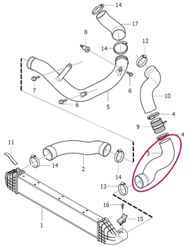 Hadica od intercooleru do sania 5 valec 2.4D/D5 (2010-) P3 S80 II/V70 III/XC70 III